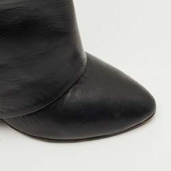 Pre Owned Givenchy Black Leather Shark Lock Wedge Knee High Boots Size 38