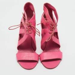 Pre Owned Givenchy Pink Leather Lace Up Strappy Sandals Size 37
