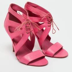 Pre Owned Givenchy Pink Leather Lace Up Strappy Sandals Size 37