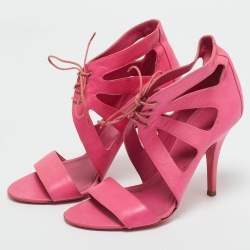 Pre Owned Givenchy Pink Leather Lace Up Strappy Sandals Size 37