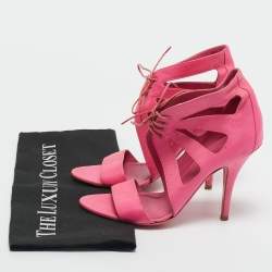 Pre Owned Givenchy Pink Leather Lace Up Strappy Sandals Size 37