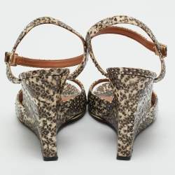 Pre Owned Givenchy Brown Snakeskin Leather Wedge Sandals Size 36