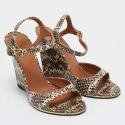 Pre Owned Givenchy Brown Snakeskin Leather Wedge Sandals Size 36