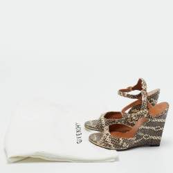 Pre Owned Givenchy Brown Snakeskin Leather Wedge Sandals Size 36