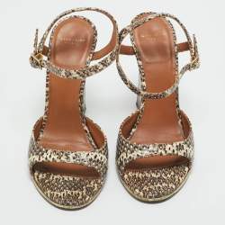 Pre Owned Givenchy Brown Snakeskin Leather Wedge Sandals Size 36