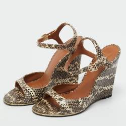 Pre Owned Givenchy Brown Snakeskin Leather Wedge Sandals Size 36