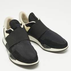 Pre Owned Givenchy Black/White Neoprene and Leather Runner Elastic Slip On Sneakers Size 39.5