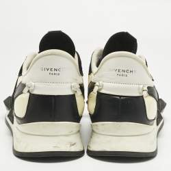 Pre Owned Givenchy Black/White Neoprene and Leather Runner Elastic Slip On Sneakers Size 39.5