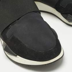 Pre Owned Givenchy Black/White Neoprene and Leather Runner Elastic Slip On Sneakers Size 39.5