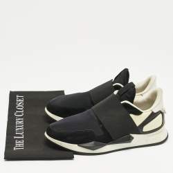 Pre Owned Givenchy Black/White Neoprene and Leather Runner Elastic Slip On Sneakers Size 39.5