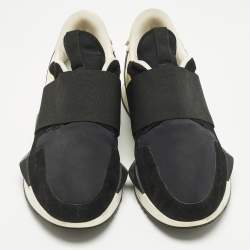 Pre Owned Givenchy Black/White Neoprene and Leather Runner Elastic Slip On Sneakers Size 39.5