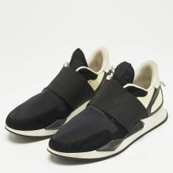 Pre Owned Givenchy Black/White Neoprene and Leather Runner Elastic Slip On Sneakers Size 39.5