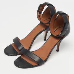 Pre Owned Givenchy Black Leather Ankle Strap Sandals Size 38.5
