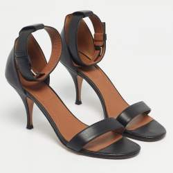 Pre Owned Givenchy Black Leather Ankle Strap Sandals Size 38.5