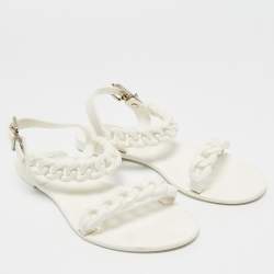 Pre Owned صندل جيفنشي لِنك سلسلة هلامي أبيض مسطح مقاس 37