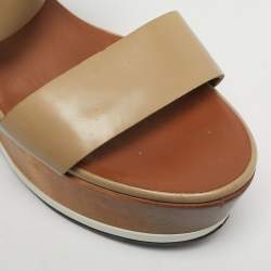 Pre Owned Givenchy Beige Leather Platform Wedge Sandals Size 39.5