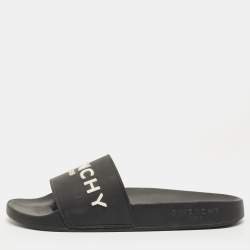 Pre Owned Givenchy Black Rubber Logo Pool Slides Size 38