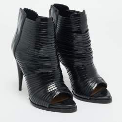 Pre Owned Givenchy Black Strappy Leather Peep Toe Ankle Boots Size 39
