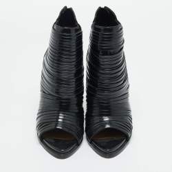 Pre Owned Givenchy Black Strappy Leather Peep Toe Ankle Boots Size 39