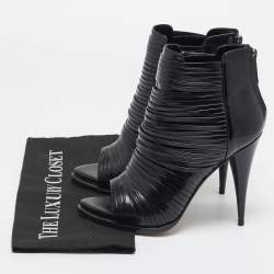 Pre Owned Givenchy Black Strappy Leather Peep Toe Ankle Boots Size 39