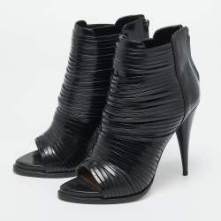 Pre Owned Givenchy Black Strappy Leather Peep Toe Ankle Boots Size 39