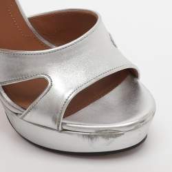 Pre Owned Givenchy Silver Leather Shark Lock Ankle Strap Sandals Size 36.5