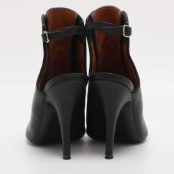 Pre Owned Givenchy Black Leather Zip Ankle Strap Peep Toe Booties Size 36