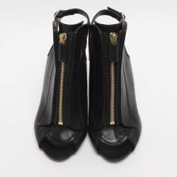 Pre Owned Givenchy Black Leather Zip Ankle Strap Peep Toe Booties Size 36