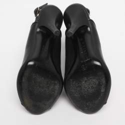 Pre Owned Givenchy Black Leather Zip Ankle Strap Peep Toe Booties Size 36