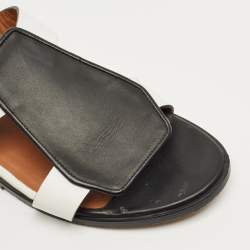 Pre Owned Givenchy Black/White Leather Ankle Strap Flat Sandals Size 37