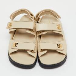 Pre Owned Givenchy Cream Leather 4G Ankle Strap Flat Sandals Size 39