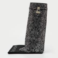 Pre Owned Givenchy Black Satin Snake Effect Crystal Embellished Shark Lock Knee Length Boots Size 38