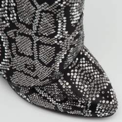 Pre Owned Givenchy Black Satin Snake Effect Crystal Embellished Shark Lock Knee Length Boots Size 38