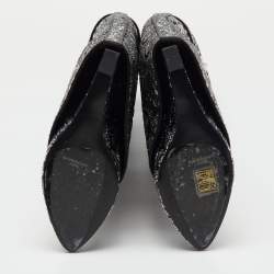 Pre Owned Givenchy Black Satin Snake Effect Crystal Embellished Shark Lock Knee Length Boots Size 38