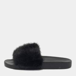Pre Owned Givenchy Black Mink Fur Slide Sandals Size 37
