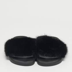 Pre Owned Givenchy Black Mink Fur Slide Sandals Size 37