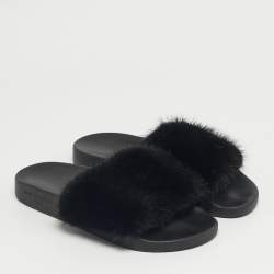 Pre Owned Givenchy Black Mink Fur Slide Sandals Size 37
