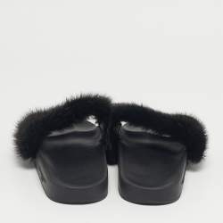 Pre Owned Givenchy Black Mink Fur Slide Sandals Size 37