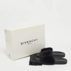 Pre Owned Givenchy Black Mink Fur Slide Sandals Size 37