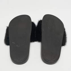 Pre Owned Givenchy Black Mink Fur Slide Sandals Size 37