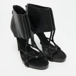 Pre Owned صندل جيفنشي سير كاحل جلد أسود مقاس 38.5