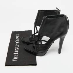 Pre Owned صندل جيفنشي سير كاحل جلد أسود مقاس 38.5