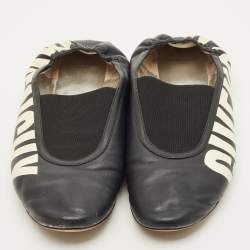 Pre Owned Givenchy Size 40 Black Leather Graphic Print Ballet Flats