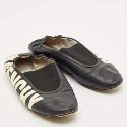 Pre Owned Givenchy Size 40 Black Leather Graphic Print Ballet Flats