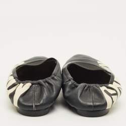 Pre Owned Givenchy Size 40 Black Leather Graphic Print Ballet Flats