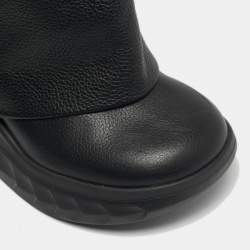 Pre Owned حذاء بوت كاحل جيفنشي أسود جلد مقاس 38 شـارك لوك طويل حتى الكاحل بكعب مخروطي