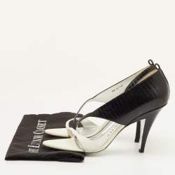 مملوكة مسبقًا Givenchy Open Toe Size 39 Black/White Lizard Embossed Leather D'orsay Sandals
