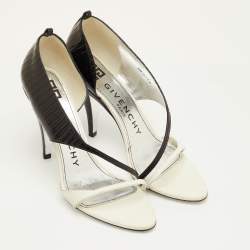 مملوكة مسبقًا Givenchy Open Toe Size 39 Black/White Lizard Embossed Leather D'orsay Sandals