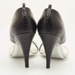 مملوكة مسبقًا Givenchy Open Toe Size 39 Black/White Lizard Embossed Leather D'orsay Sandals