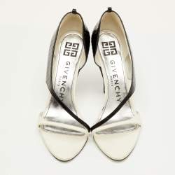 مملوكة مسبقًا Givenchy Open Toe Size 39 Black/White Lizard Embossed Leather D'orsay Sandals